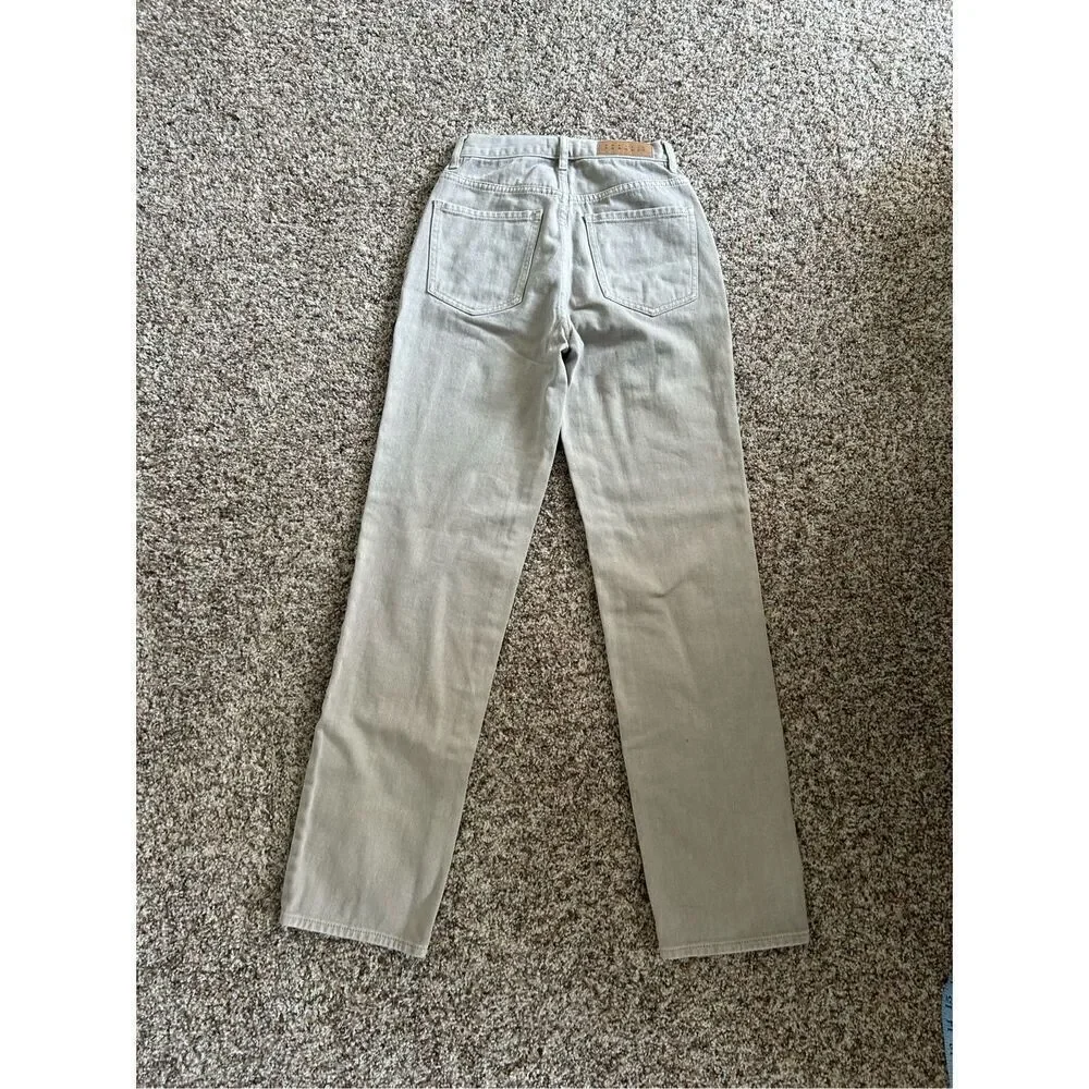 Pac Sun Khaki Denim Jeans Dad Jean Size 23 100% Cotton Tan Button Closure
